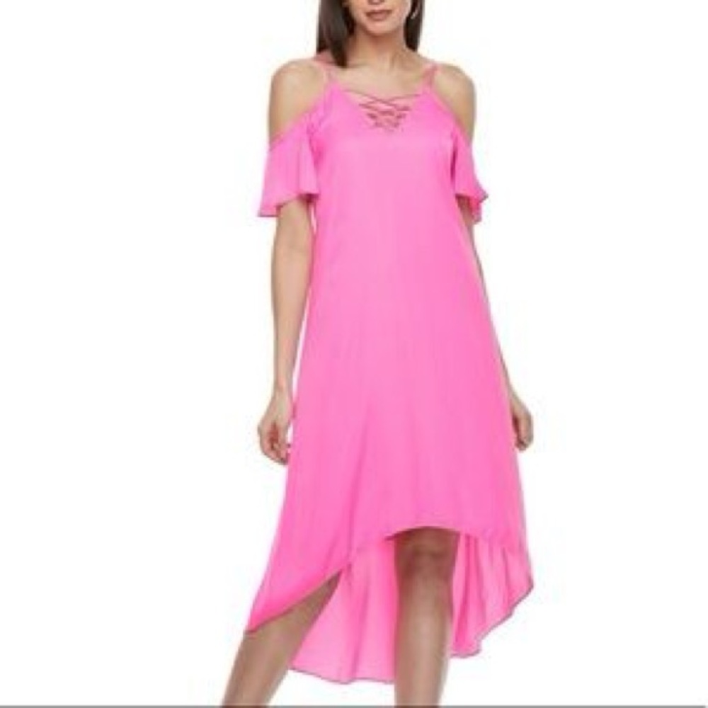 Jennifer Lopez Cold-Shoulder Hi-Low Dress - Bright Pink